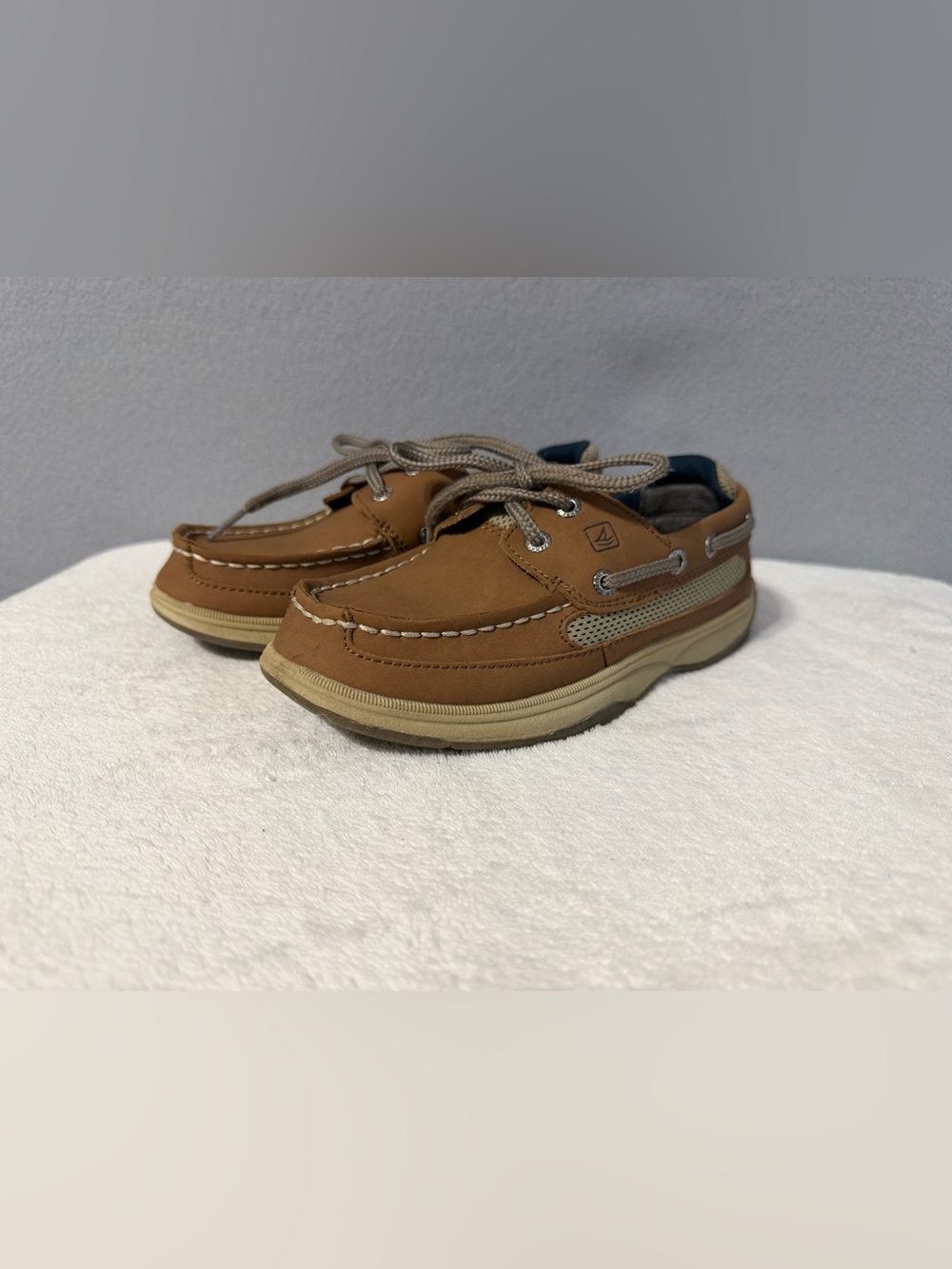 SPERRY Top Sider Lanyard Boy’s Youth Size 1 Brown Leather Boat Shoes YB46122A